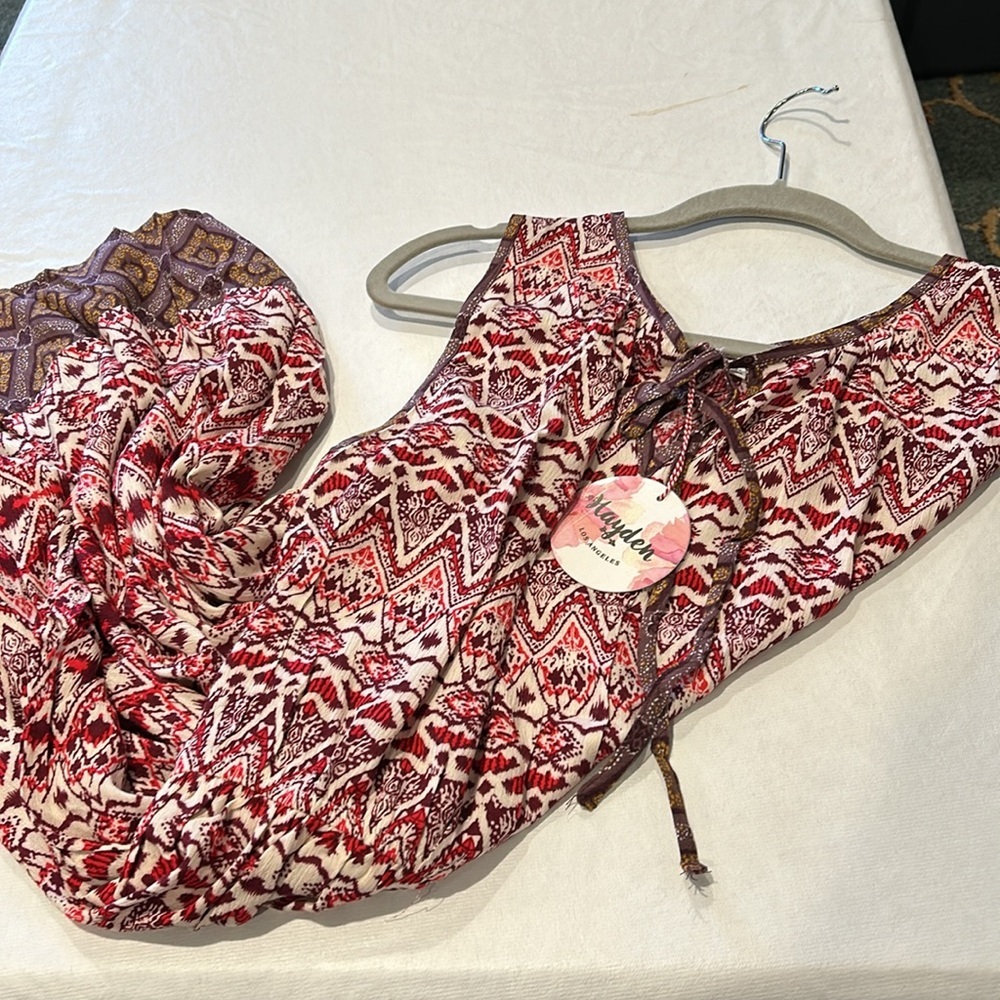 Hayden Los Angeles Large Sleeveless Aztec Midi Dress Keyhole Tie Front - Picture 6 of 6